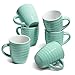 Comsaf 6er Kaffeetassen Set aus Porzellan, 450ml Große Tasse mit Henkel, Trink-Becherset für Heißgetränke, Mikrowellen- und Spülmaschinenfest Faden Mugs, Teetassen Set für Tee, Kaffee(Mintgrün)