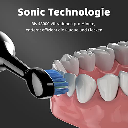 Lächen Elektrische Zahnbürste 3 Modi Elektrische Schallzahnbürste mit Reise-Etui 4 Aufsteckbürsten, 2 Minuten Timer,USB-Ladung für 60 Tage, IPX7 Wasserdicht Zahnbürste Schwarz – Bild 6