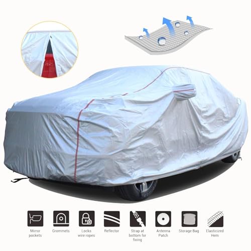 Image of Tecoom Hard Shell Truck Car Cover Waterproof UV-Proof Windproof Zipper Design with Straps Buckle Fit for Ford F150 Ram 1500 Chevy Silverado Toyota Tundra GMC Sierra Full Size Truck Length Up to 212 inch
