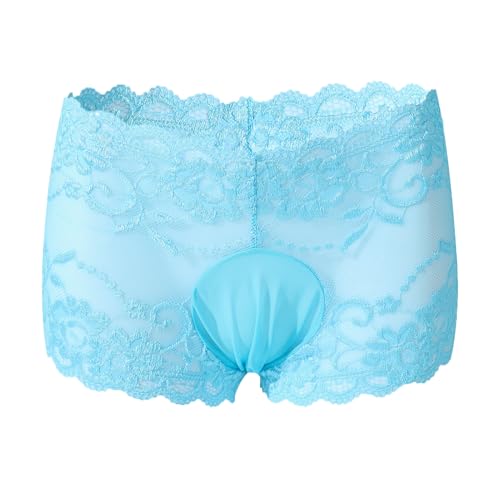 liuun Men's Lace Frilly Sissy Thong Panties G-string Bikini Briefs Underwear Sissy Pouch for Men- XXL Blue