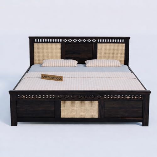 Image of AADITYA WOODS Solid Sheesham Wood Bed Cot Without Storage |Wooden Bed for Bedroom | Multipurpose Duble Cot (Walnut K, King)