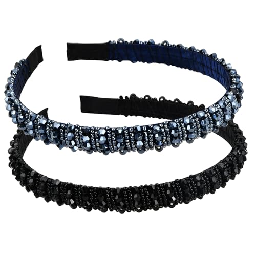 Amexo Cerchietto per capelli elegante e ampio, con perline di cristallo e strass lucidi, decorazione per donne e ragazze