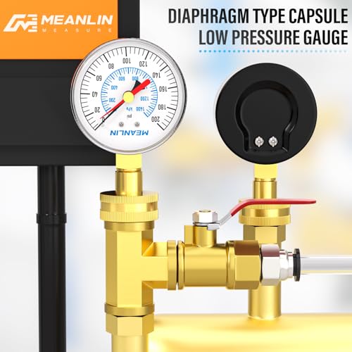 Image of MEANLIN MEASURE 0~200Psi 3 /4 inch Female Water Pressure Kit Plus 5 adapters, 2.5 inch FACE DIAL Multi-Purpose Pressure Gauge kit with Red Indicator Hands, Hydraulic Tester Suitable for Gardens, Water Pipes