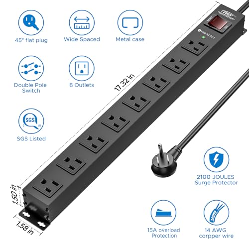 Crst JUG020 8 Outlet Metal Heavy Duty Power Strip, 2100J Power Strip Surge Protector thumb #1