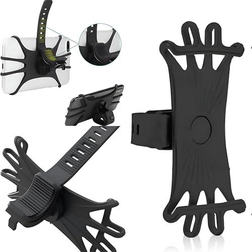 Soporte para Móvil Universal [2025] - Bicicleta, Moto, Patinete, Carrito de Bebé - Compatible iPhone 15/14/13 & Android (Apple,Samsung, Xiaomi,…) - Rotación 360° - Ajuste Antideslizante 4.5' a 6.5' -