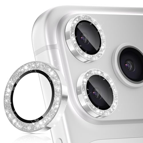 imluckies Camera Lens Protector for iPhone 17 Pro/iPhone 17 Pro Max AR+AF Tempered Glass & 9H Hardness Shatterproof HD Clear Metal Sparkle Lens Cover with Installation Tray 2025 Bling Sliver
