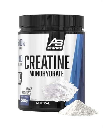 ALL STARS Creatin Monohydrat Pulver hochdosiert 500g vegan - 100% Creatin Monohydrat 5000mg pro Tagesration, Ohne Zuckerzusatz und künstliche Zusatzstoffe, Laktose- & glutenfrei
