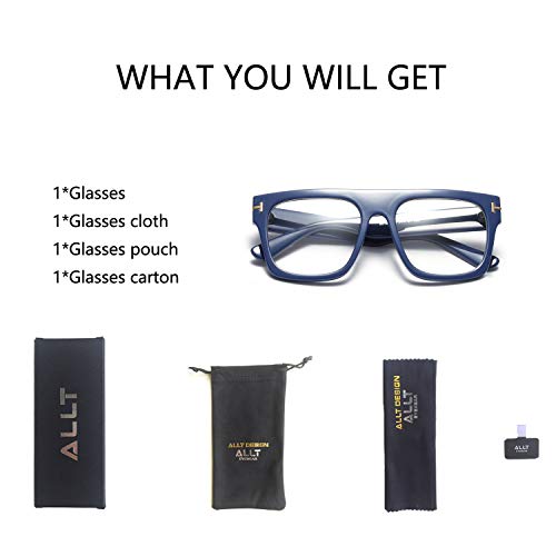 Allt Unisex Oversized Square Optical Eyewear Non-prescription Eyeglasses Flat Top Clear Lens Glasses Frames (Blue), Large