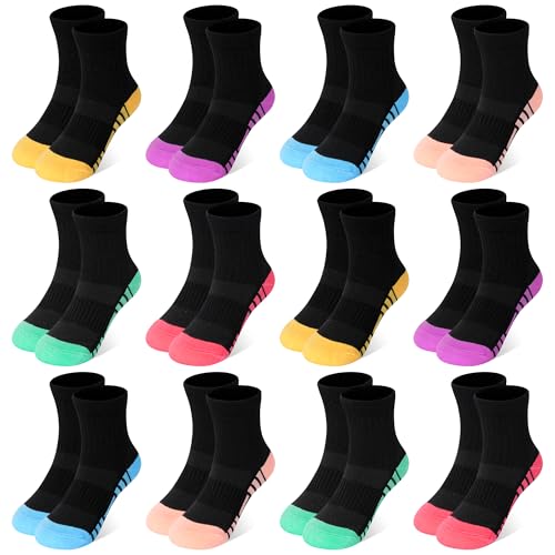 Image of 12 Pairs Girls Crew Athletic Socks, Kids Cotton Socks Ages 1-13