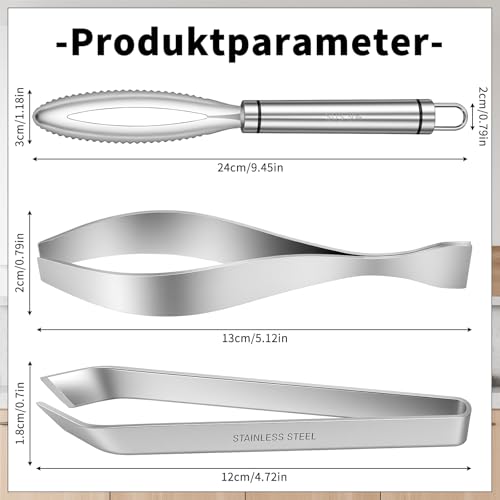 Foto von SelfTek Fischschupper Fischgrätenpinzette Set - 3 Stück Fischentschupper Grätenzange für Fisch, 304 Edelstahl Fischschuppen Entferner Grätenpinzette Küchenpinzette für Angler Hausfrauen Köche Fischer