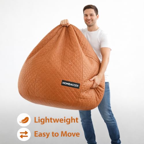 Image of Quilted Velvet Bean Bag with Filled Beans 4XL Bean Bag Chair | Capacity Upto 130Kg Weight | Filled Bean Bag Sofa (TAN Brown4XL)