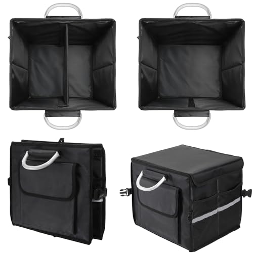 Frcctre Car Trunk Organizer With Lid, Small 28L Collapsible Car Trunk Organizer, Waterproof Oxford Polyester Trunk Storage Container with Aluminium Alloy Handle for Car, SUV, Truck