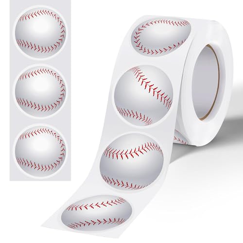 Fovths 500 Pieces Baseball Stickers Roll Sports Ball Self-Adhesive Sticker Labels for Water Bottles Scrapbooks Envelope Gift Bag Seal Sports Theme Party Favors Supplies