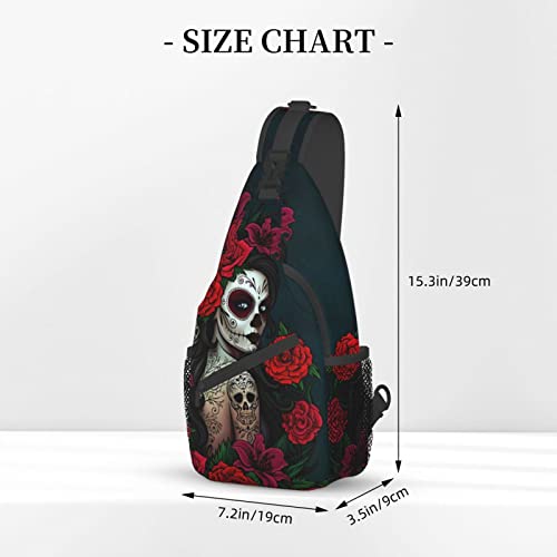 Sugar Skull Rose Crossbody Backpack for Travel Hiking Chest Daypack Shoulder Sling Bag for Men Women Cycling Walking3