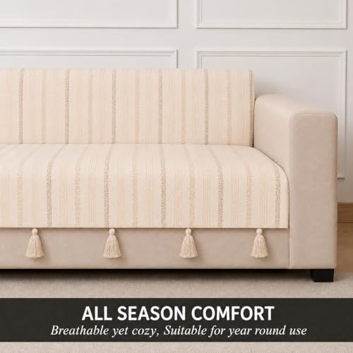 Image of STITCHNEST 'Nomad Weave Collection' 2 Seater Sofa Cover - Full Coverage| Elegant Jacquard Fabric, Decorative Tassels, Washable & Durable for Modern Living58