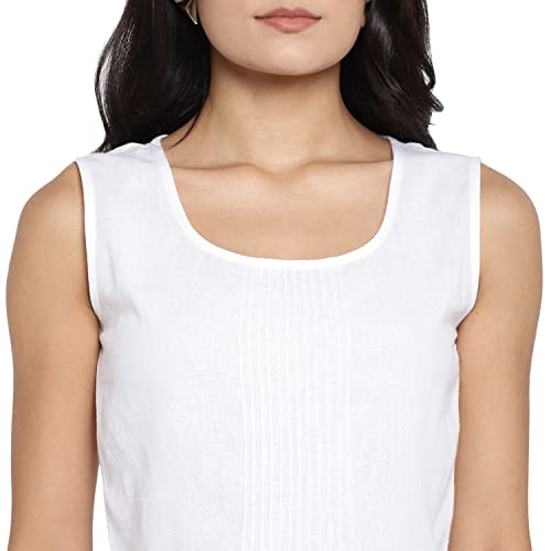 Image of DEEBACO Women's Regular Fit Cotton Pintuck Round Neck Solid Crop Top for Women Stylish Sleeveless One Piece Casual Girl Tops (White, Pink, Mustard)