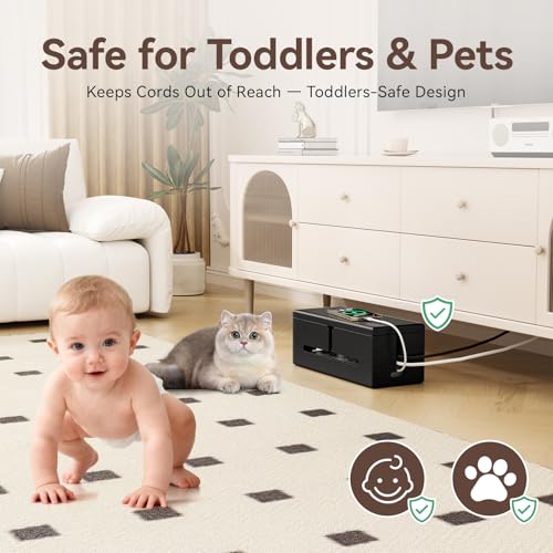 Walnut Style Wooden Large Cable Management Box- Wall Mount Cord Organizer Cable Management Box for Cord Hider and Cord Management - Cable Organizer Box with Protector Cable Sleeve