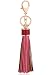 ZOONAI Women Leather Tassels Keychain Car Circle Key Rings Gift Bag Hanging Buckle (Wine Red)