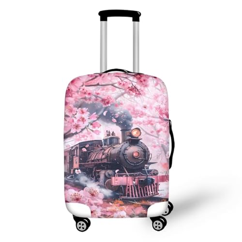 Cherry Blossom Train Print Carry On Luggage Cover Rolling Suitcase Protector with Zipper Closure Washable Wheeled Suitcases Covers for Large Suitcases
