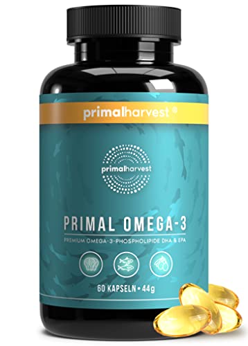 Primal Harvest Omega 3 Fischöl (30 Portionen) - 60 Omega 3 Kapseln in leicht zu schluckender Softgel-Form - 470mg EPA & DHA aus nachhaltig gefangenem norwegischem Fisch Cover
