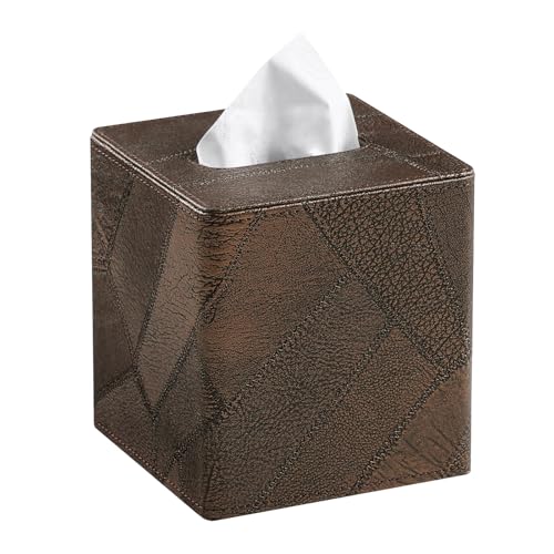 Square Tissue Box Cover, Stylish Leather Tissue Box Holder with Magnetic Bottom, Used As A Decorative Tissue Holder for Living Rooms, Bedrooms, and Desks (Brown Vintage) by naiwenmoer - Used condition - US$14.84