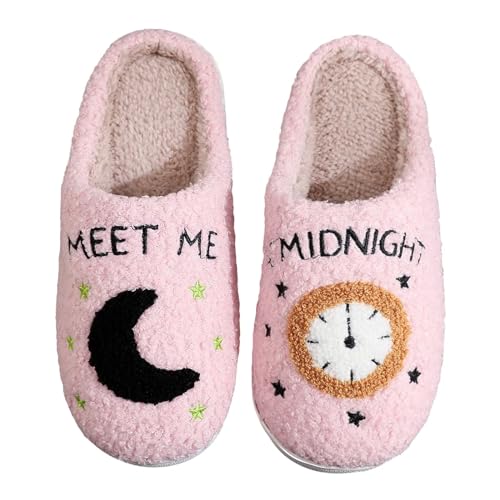 Embroidered Meet Me At Midnight Slipper for Couple Men Women Music Fans Fuzzy Cozy Memory Foam Home House Slippers Indoor Shoes