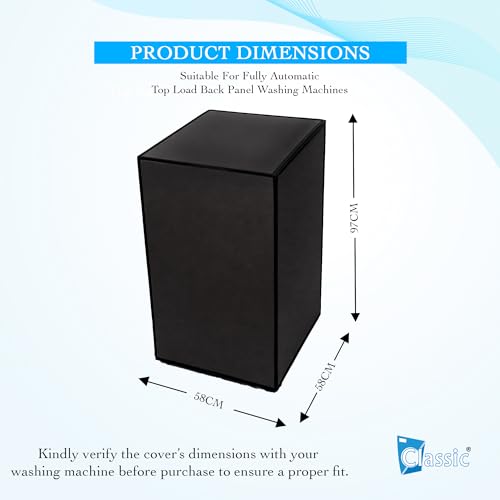 Image of Classic Top Load Washing Machine Cover Suitable For Whirlpool 360 / Stain Wash Back Panel 6 Kg, 6.5 Kg, 7 Kg, 7.5 Kg, Waterproof & Dustproof (58cmsX58cmsX97cms, Black)