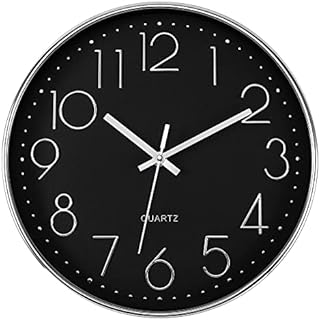 Foxtop Black Modern Wall Clock, 12 Inch Silent Non-Ticking Battery Operated Quartz Round Clock for Living Room Bedroom Kitchen Home Office School