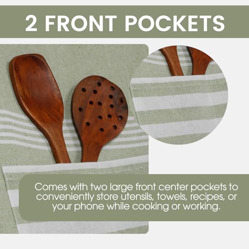 Image of Unisex Cooking Aprons | Waterproof Apron | Striped Design with 2 Front Pockets & Adjustable Neck Strap | Durable, Oil & Stain Resistant | Chef Apron for Cooking