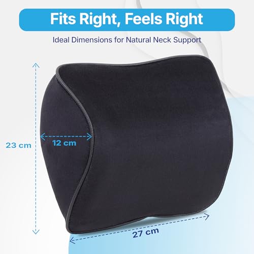 Image of KINGSWAY Car Accessories Headrest Seat Cushion, Universal Use, Long Drive Travel Orthopedic Neck Rest Car Memory Foam Pillow in Black, Super Soft and Super Comfort Sciatica Back Support, Pack of 1