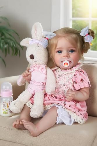 CHAREX Realistic Reborn Baby Doll Girl 20 Inch Lifelike Real Life Handmade Newborn Toddler Soft Cuddly Weighted for Pretend & Creative Playtime with Blond Hair Accessories Gift Set for Kids Age 3+