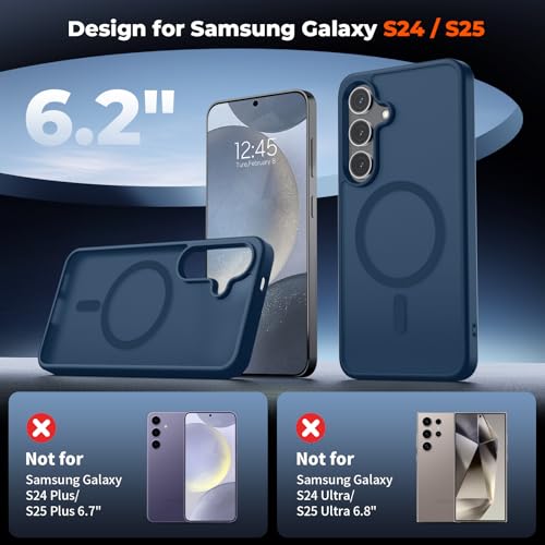 Image of SUPFINE Magnetic for Samsung Galaxy S24 Case / S25 Case with Screen Protector, (Built-in Magnets) (Military Grade Drop Protection) Slim Translucent Shockproof Phone Case,Sapphire Blue