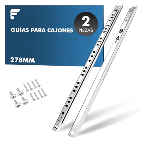Guías para cajones de 278 mm – Juego de 2 (1 par), guías de rodillos con rodamientos de bolas y ranura de 17 mm, extensión parcial, con material de montaje