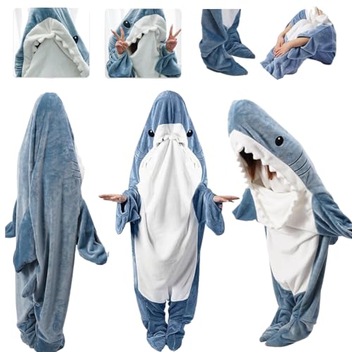 KITPIPI Cobertor de tubarão, macacão de tubarão, adulto, infantil, cobertor de tubarão, moletom com