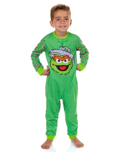 Sesame Street Pajamas Toddler Oscar The Grouch Fleece Zip Front Footless Sleeper (3T) Green