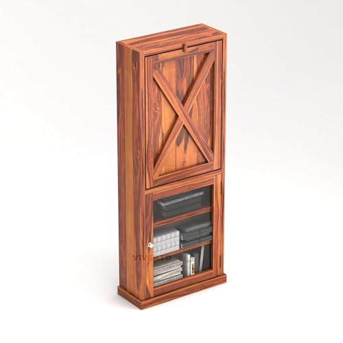 Image of SUNCOM Solid Sheesham Wood Study Table for Adults |Wooden Study Table with Bookself | Wooden Writing Desk Work from Home | Rosewood | Already Assembly, Honey Finish