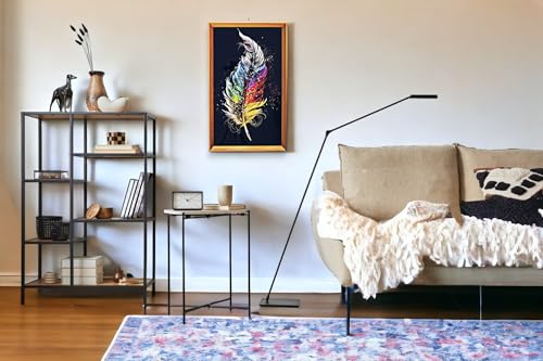 Image of Amazon Brand - Umi Framed Wall Painting, Colourful Feather Design with Crystal Diamonds For Wall Decoration Esthetic Wall Hanging Painting For Living Room Bedroom Housewarming Gift Office - 30x50cm
