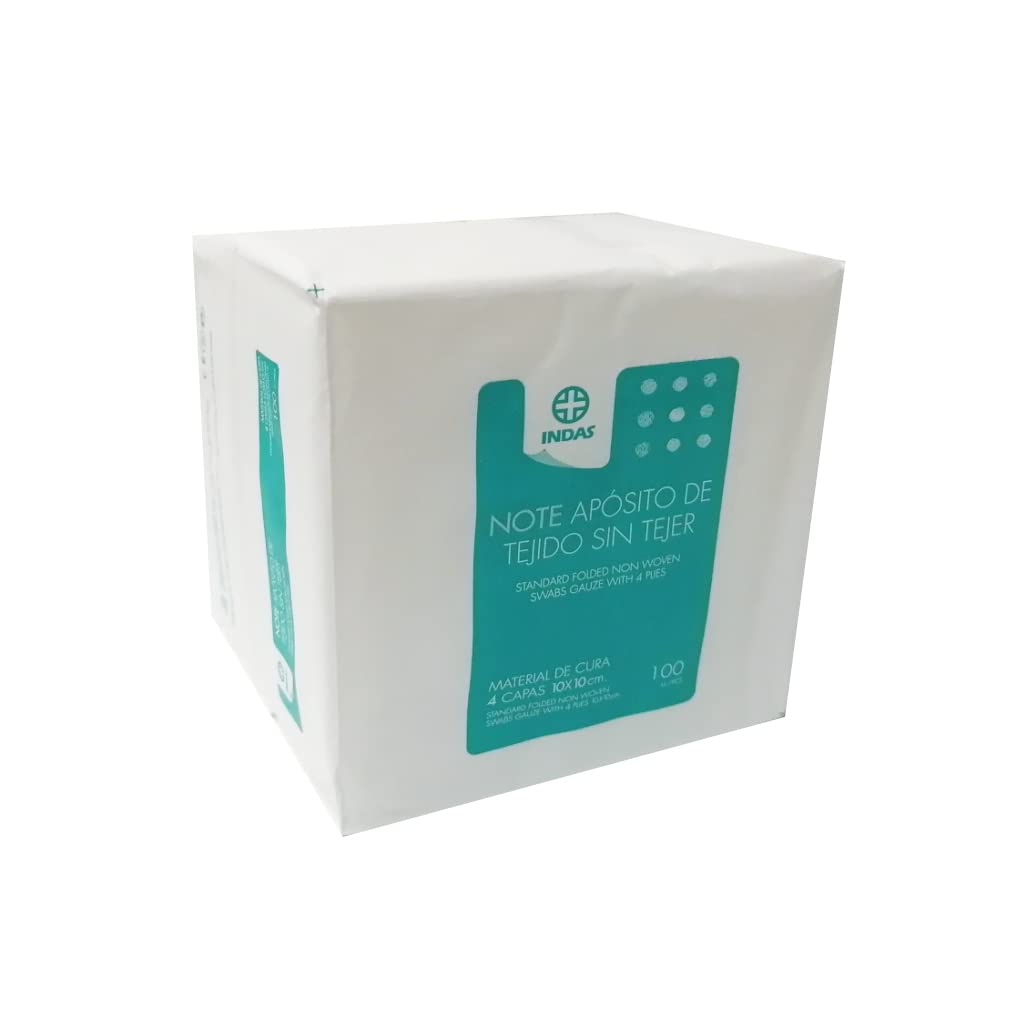 Indas Gasas Compresas Apósitos de Tejido sin Tejer, 4 capas, No estériles 10x10cm (Pack 10x100UN)