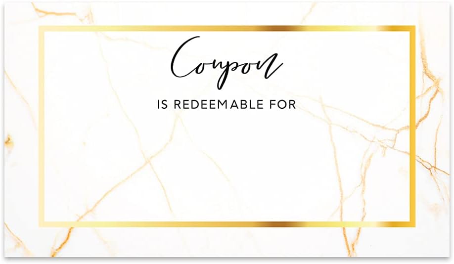 Andaz Press Gold Marble Blank Coupon Is Redeemable For Voucher Cards, Loyalty Certificate Coupons, Redeem Discount Small Business Package Inserts for Customers, Her, Him, 100-Pack, 2 x 3.5-Inch