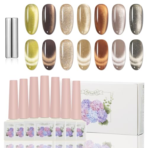 ADHERE 12ml z magnetycznym patyczkiem, holograficzny brokatowy lakier żelowy Cat Eye Gel Lakier do paznokci UV LED Gel Polish do salonu zdobienia paznokci DIY Nail Design (Kolekcja Jesienna Seria)