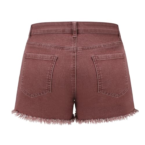 Image of THUNDER STAR Women Mid Rise Ripped Stretchy Jeans Shorts Frayed Raw Hem Casual Denim Shorts