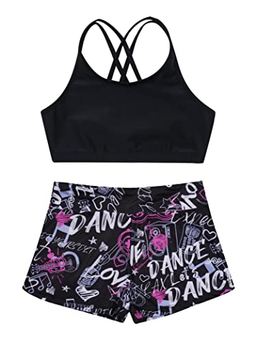Hedmy Girls Gymnastics/Dance/Sport Two Piece Outfit Kid Racer Back Crop Top with Booty Shorts Tankini Swimsuit3