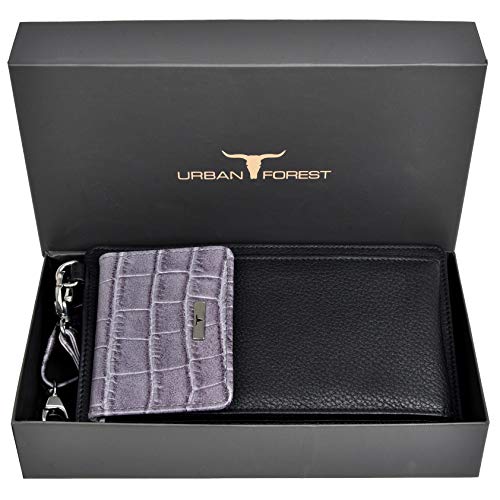 Image of URBAN FOREST Ruby Grey /Black Leather Sling Wallet for Women
