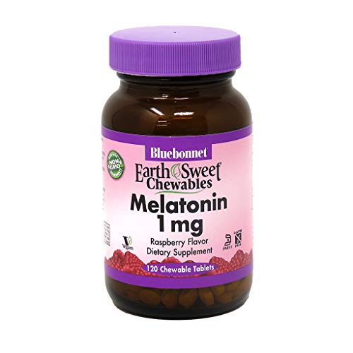 Bluebonnet Nutrition EarthSweet Melatonin 1 mg Fast-Acting Quick Dissolve Nighttime Relaxation & Restful Sleep Support - Sleep Aid - Gluten-Free, Vegan - Raspberry Flavor - 120 Chewable Tablets