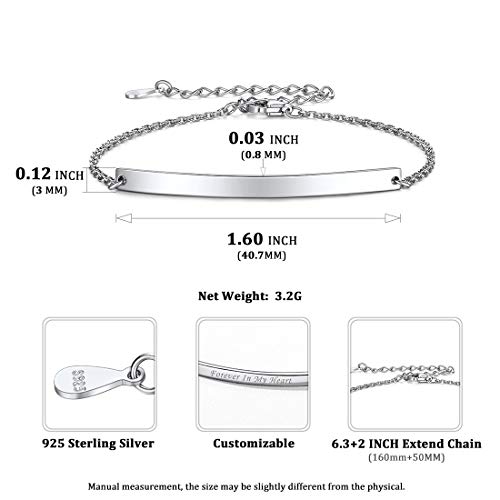 Chicsilver CH13674B-CS001-UC Personalized Bar Bracelet For Women 925 Sterling Silver Engraved Initial Name Nameplate Bar Link Charm Bracelet Identification Id Bracelet Friendship Bff Bracelet Adjustable thumb #3