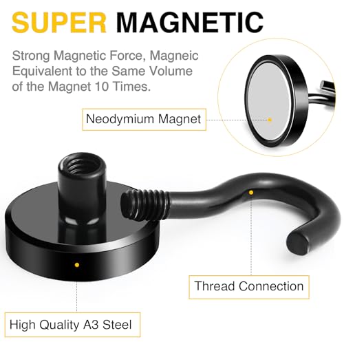 Image of DIYMAG Magnetic Hooks,50lbs Heavy Duty Magnets with Hook Black 6 Pack | Rare Earth N52 2026 Cruise Cabin Ship Essentials for Fridge Hanging Classroom Beach Vacation Kitchen Grills Home Must Have