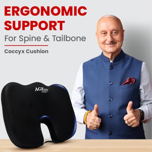 Image of AGEasy (Max Group Coccyx Cushions for Office & Car, Durable Memory Foam Coccyx Cushion for Tailbone Pain Relief Cushion for Sciatica, Breathable Fabric & Machine Washable Cover