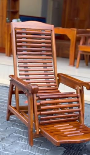 Image of Wooden Easy Cloth Type Folding Chair for Indoor and Outdoor Sitting | Teak Wood Relaxing Chair with Arm Rest for Balcony, Garden, Patio & Living Room, Rocking Chair for Adults for Home (Wooden Chair)
