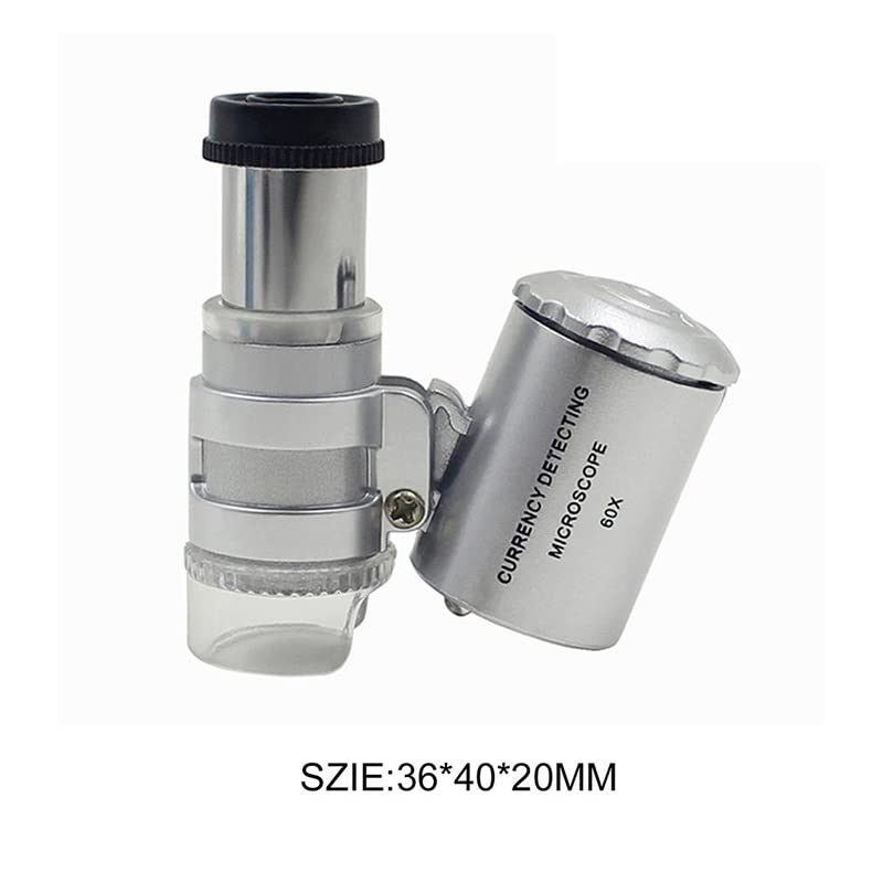 Microscope Portable 60x Pocket Mini Microscope Magnifier Jeweler Loupes Glass Lens LED Light