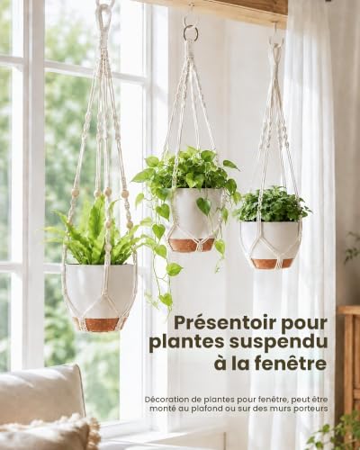 Suspension macramé artisanale Bamworld avec support décoratif blanc haut de gamme - 7